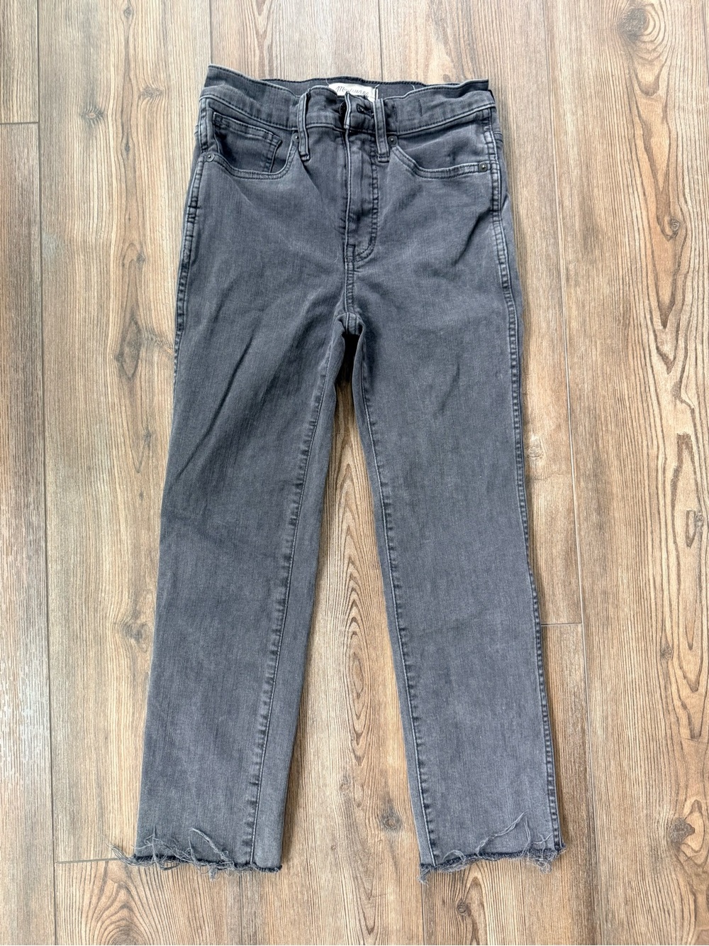 High-Rise Stovepipe Leg Gray Jeans